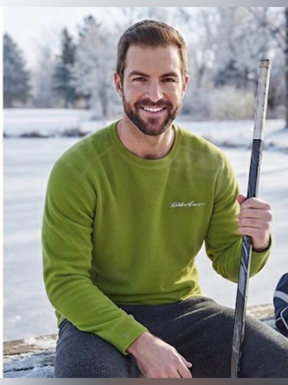 Eddie Bauer Men's Green Fleece Long Sleeve Sweater Size Medium